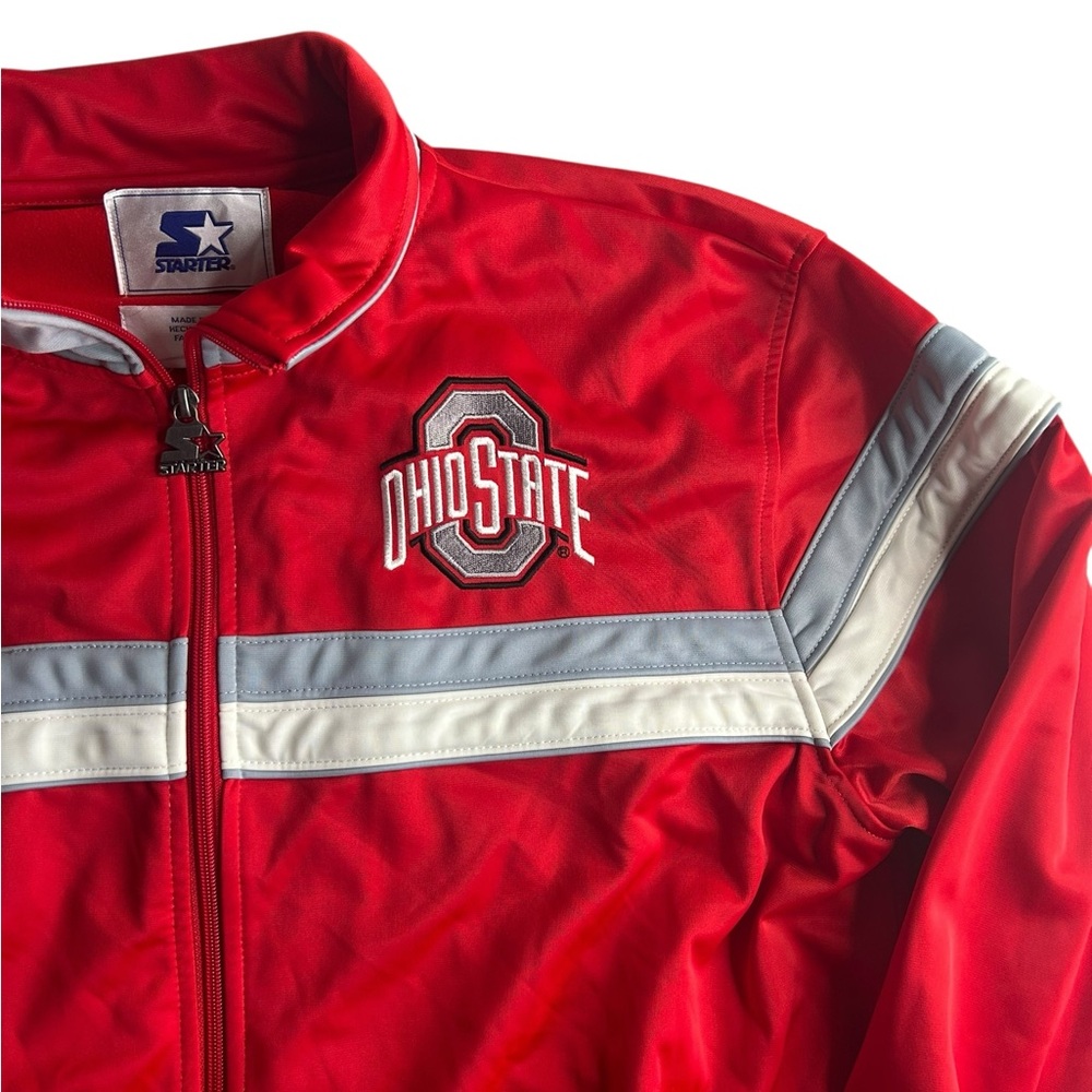 VTG Ohio State Buckeyes Starter Track Jacket Men Large Scarlet Red Gray 90s NCAA - Picture 2 of 7